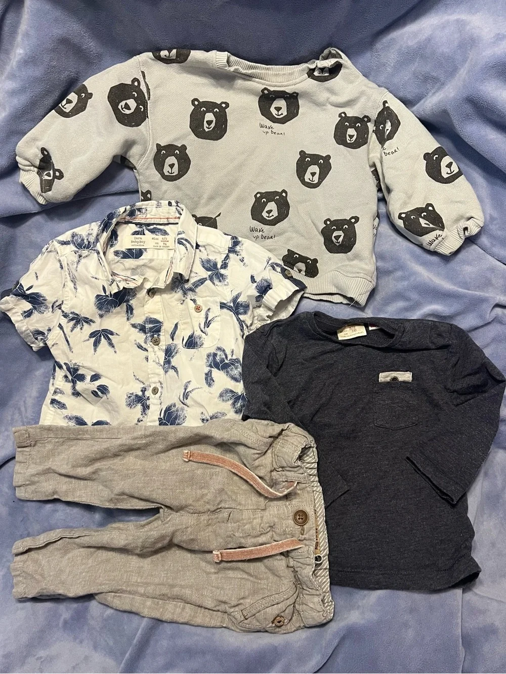 Zara baby boys 6-9 months 4 piece clothing bundle sweatshirt shirt pants
